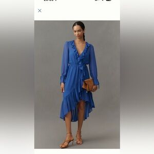 Anthropologie Royal Blue Ruffle Dress size S